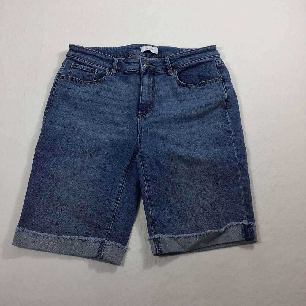 Loft Curvy Bermuda Denim Shorts Women Size 4 Summer Chic Retro - Picture 2 of 11
